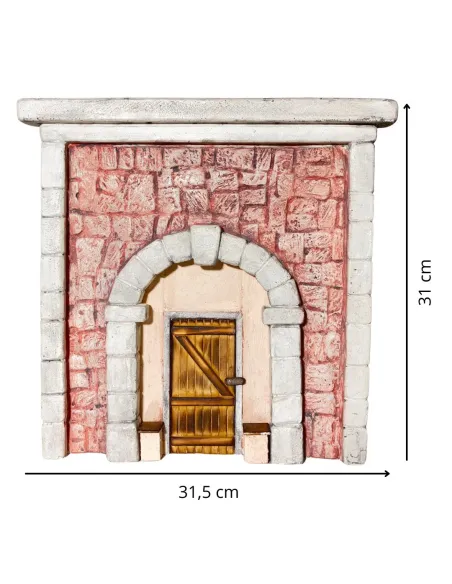 Coloured Plaster Wall with Arch and Rectangular Wooden Door for 10–12 cm Nativity Figures
