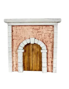 Coloured Plaster Wall with Arch and Double Wooden Door for 12–15 cm Nativity Figures