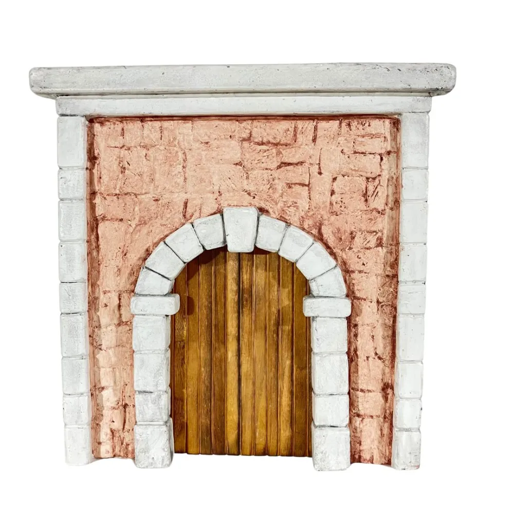 Coloured Plaster Wall with Arch and Double Wooden Door for 12–15 cm Nativity Figures