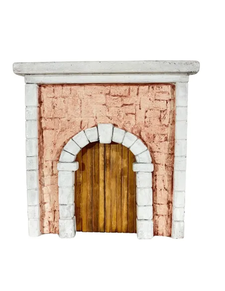 Coloured Plaster Wall with Arch and Double Wooden Door for 12–15 cm Nativity Figures