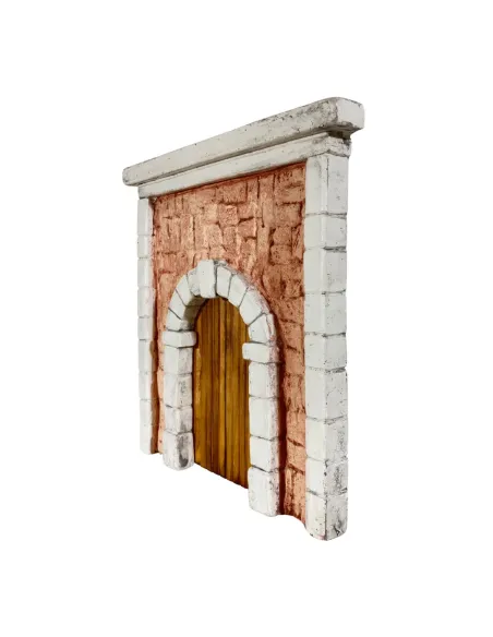 Coloured Plaster Wall with Arch and Double Wooden Door for 12–15 cm Nativity Figures