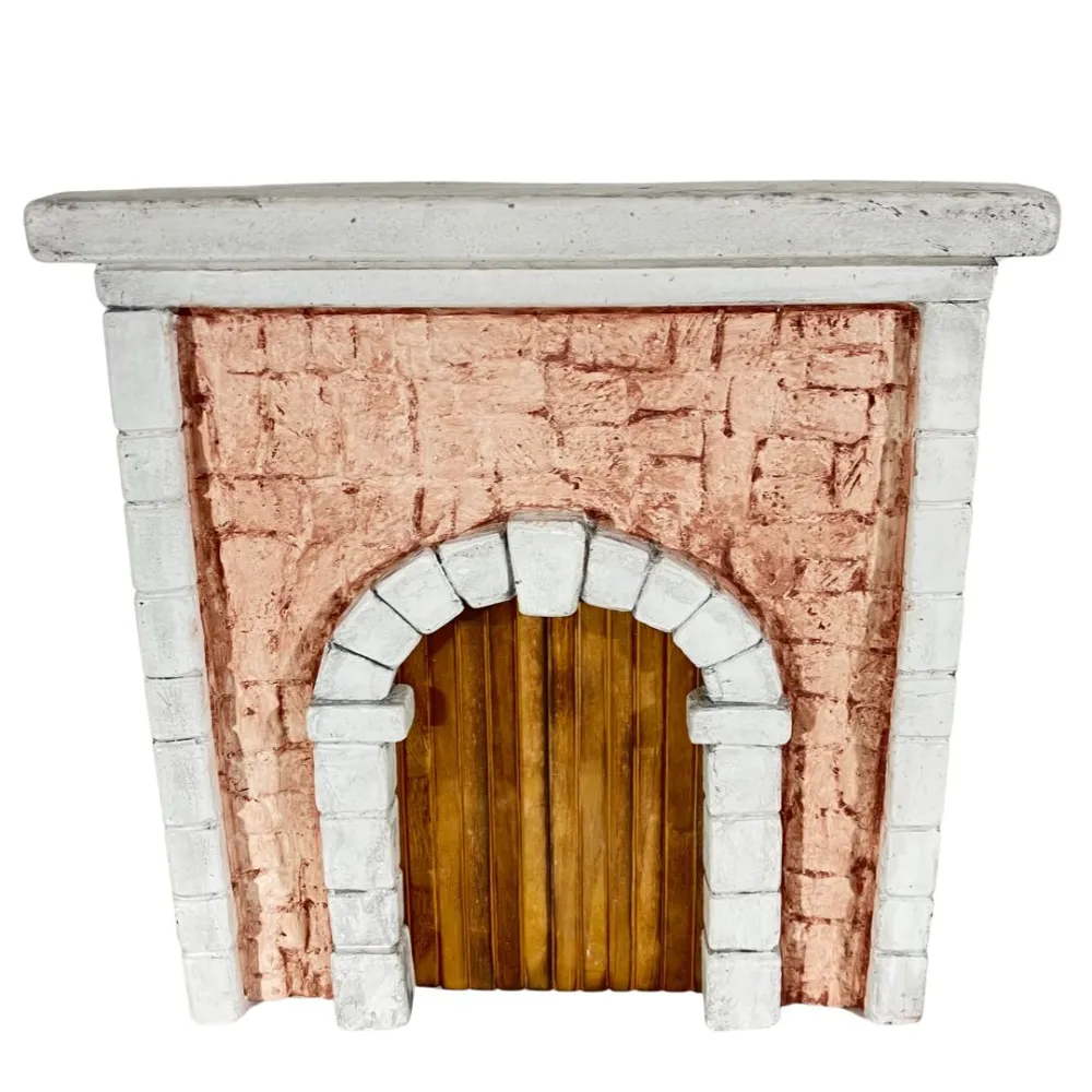 Coloured Plaster Wall with Arch and Double Wooden Door for 12–15 cm Nativity Figures