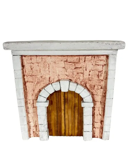 Coloured Plaster Wall with Arch and Double Wooden Door for 12–15 cm Nativity Figures