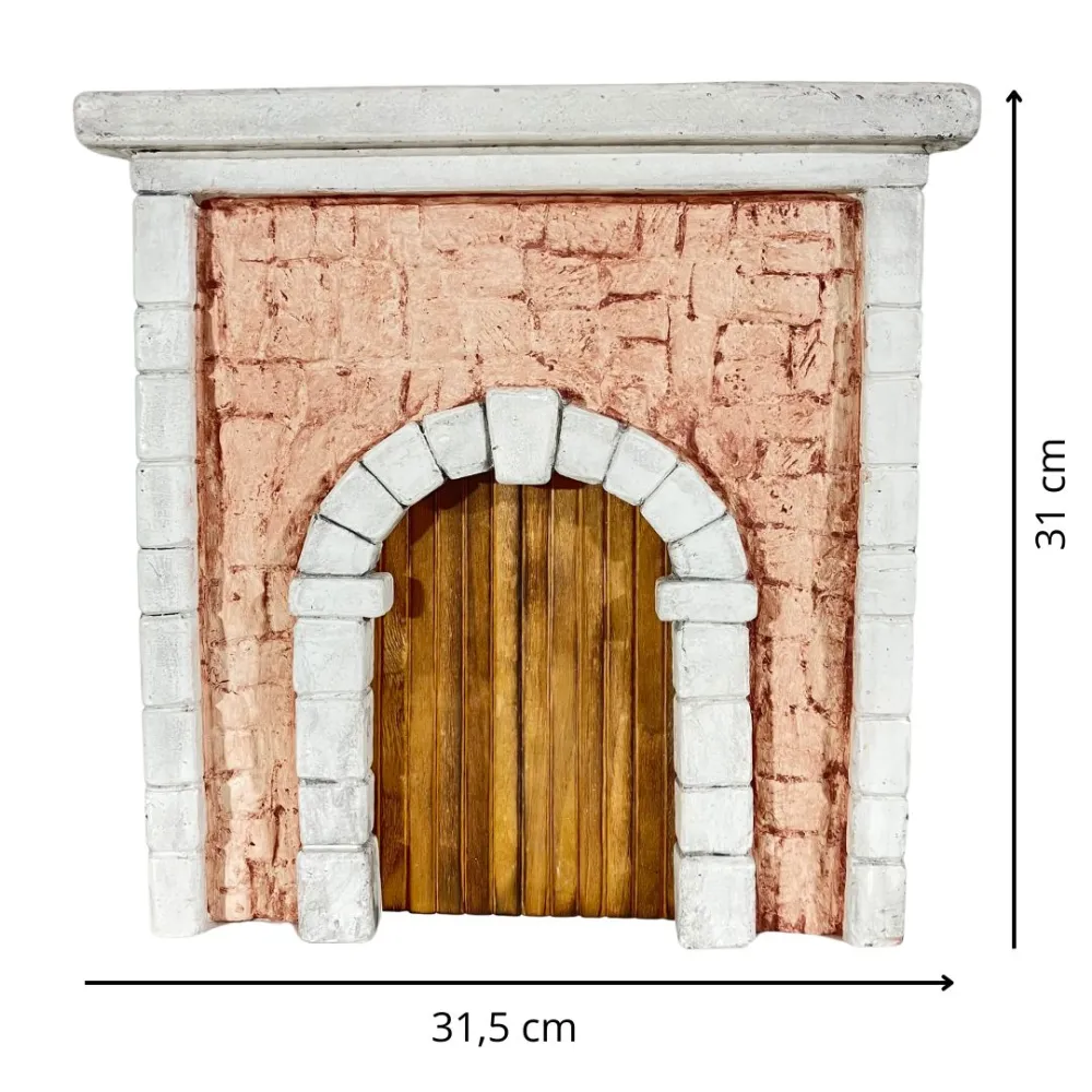 Coloured Plaster Wall with Arch and Double Wooden Door for 12–15 cm Nativity Figures