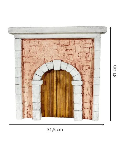 Coloured Plaster Wall with Arch and Double Wooden Door for 12–15 cm Nativity Figures