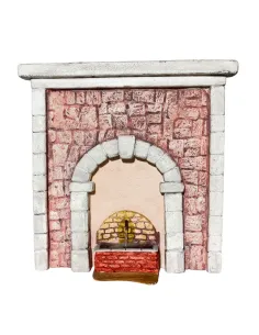Parete con arco in gesso colorata e fontana per statue da 12-15 cm