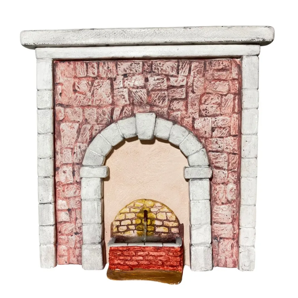 Coloured Plaster Wall with Arch and Working Fountain for 12–15 cm Nativity Figures