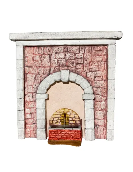 Parete con arco in gesso colorata e fontana per statue da 12-15 cm