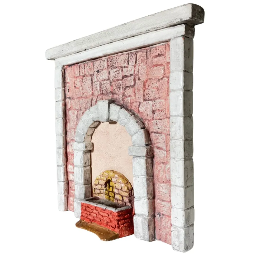 Coloured Plaster Wall with Arch and Working Fountain for 12–15 cm Nativity Figures