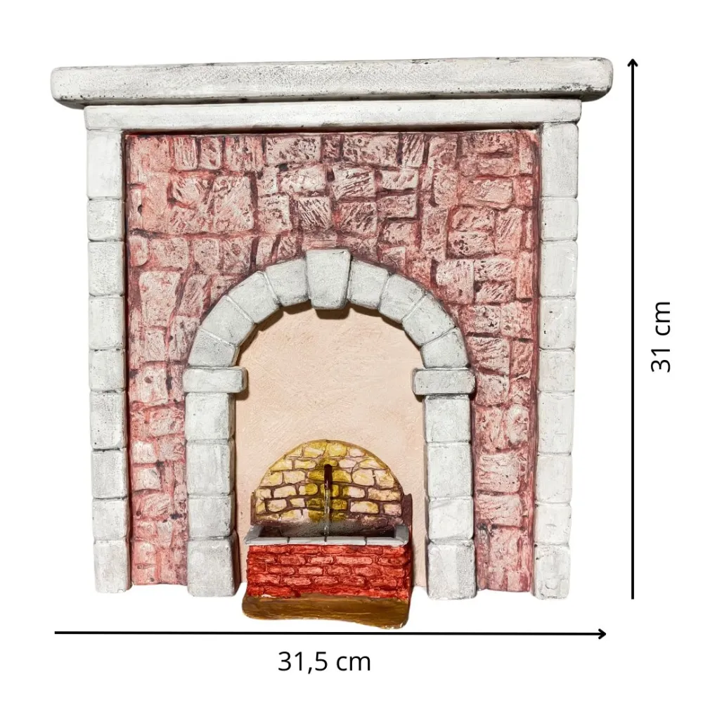 Coloured Plaster Wall with Arch and Working Fountain for 12–15 cm Nativity Figures