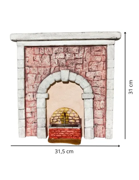 Parete con arco in gesso colorata e fontana per statue da 12-15 cm