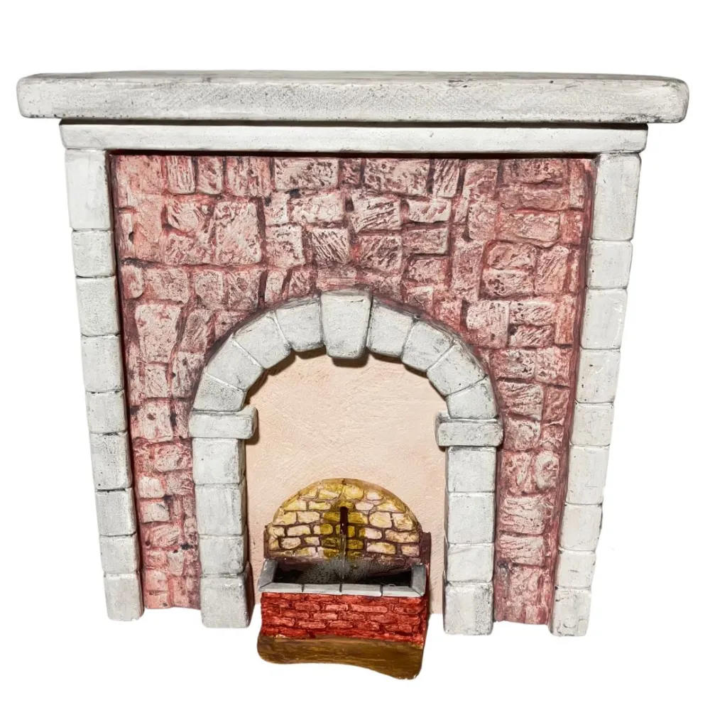 Coloured Plaster Wall with Arch and Working Fountain for 12–15 cm Nativity Figures