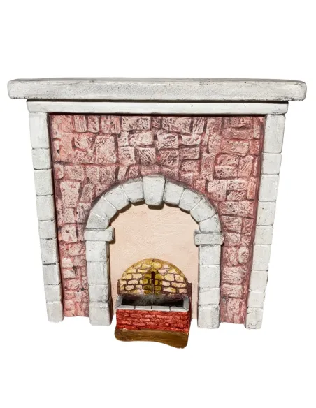 Parete con arco in gesso colorata e fontana per statue da 12-15 cm