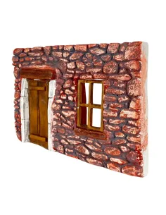 Coloured Plaster Wall with Wooden Door and Window for 8–10 cm Nativity Figures 2