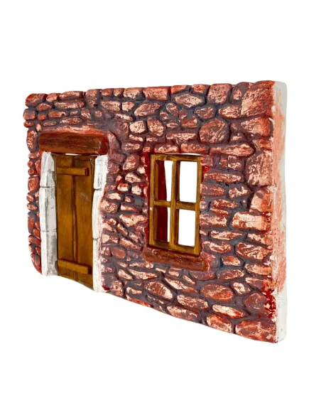 Coloured Plaster Wall with Wooden Door and Window for 8–10 cm Nativity Figures
