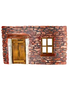 Coloured Plaster Wall with Wooden Door and Window for 8–10 cm Nativity Figures