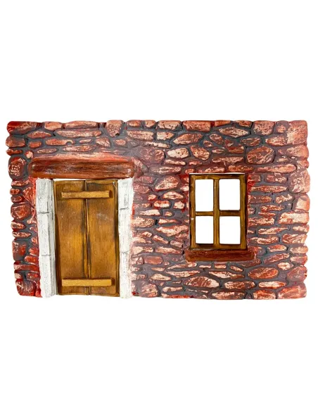 Coloured Plaster Wall with Wooden Door and Window for 8–10 cm Nativity Figures