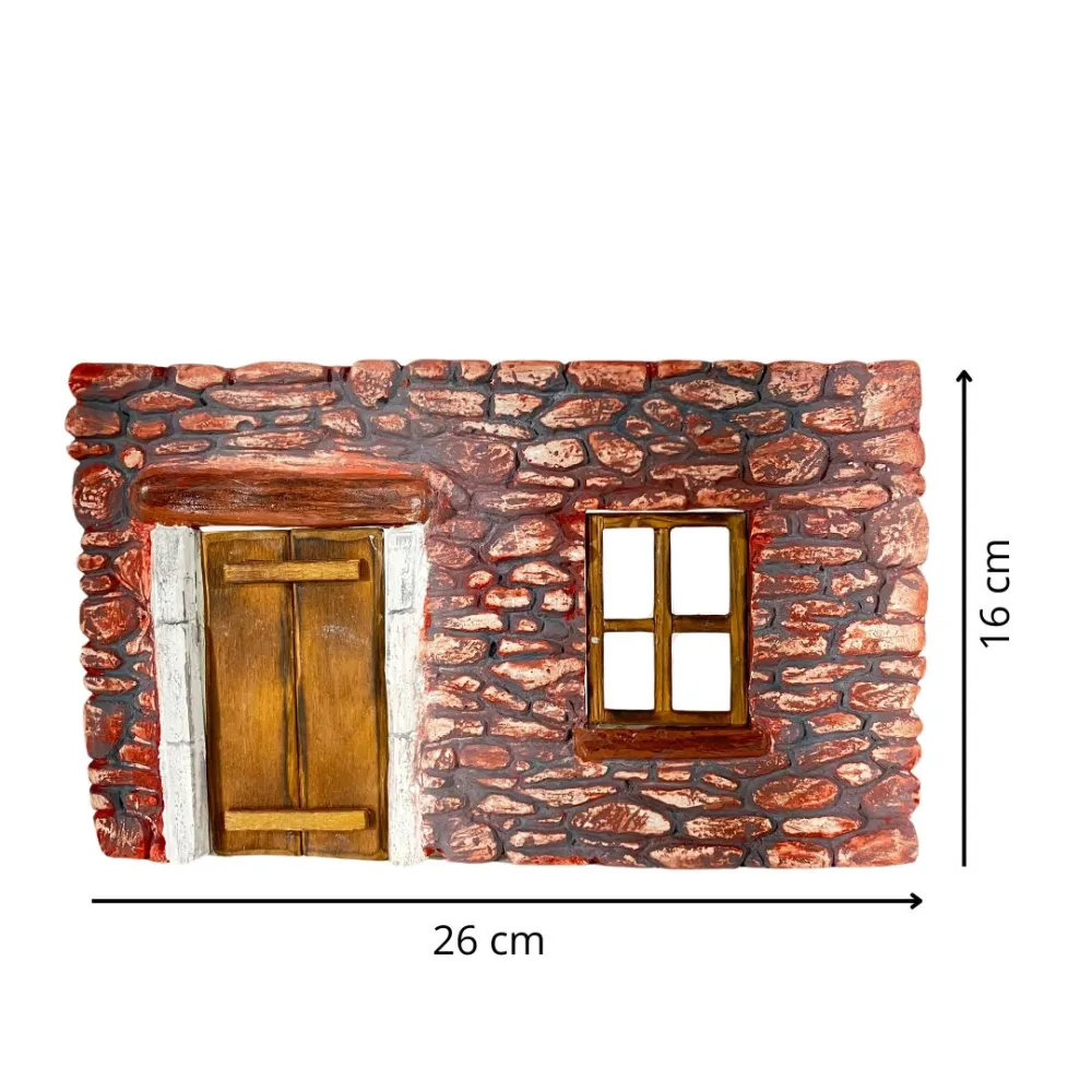 Coloured Plaster Wall with Wooden Door and Window for 8–10 cm Nativity Figures