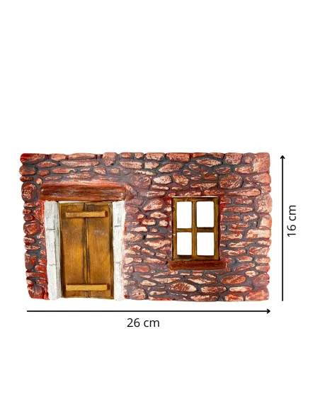 Parete in gesso colorata con porta e finestra in legno per statue da 8-10 cm