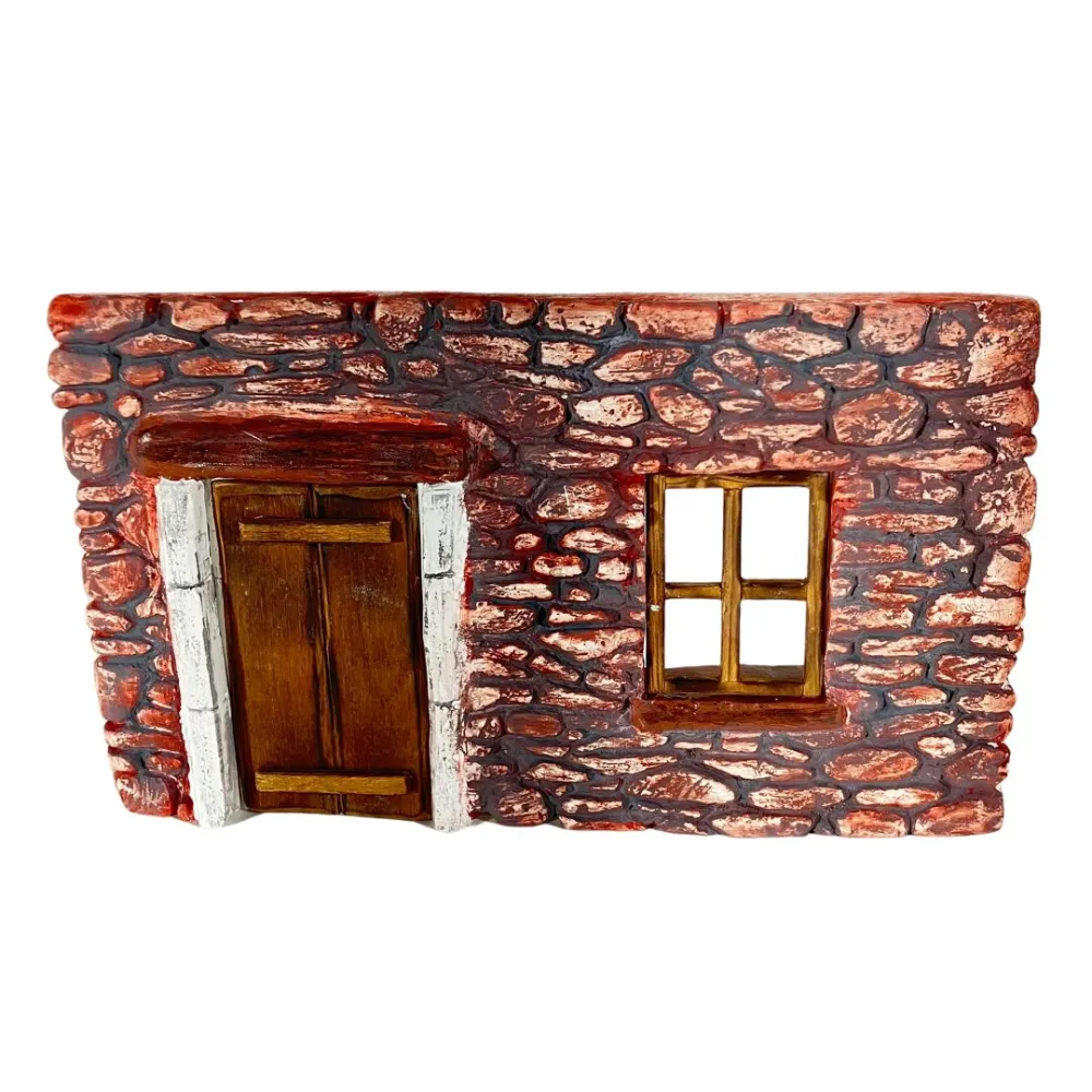 Coloured Plaster Wall with Wooden Door and Window for 8–10 cm Nativity Figures
