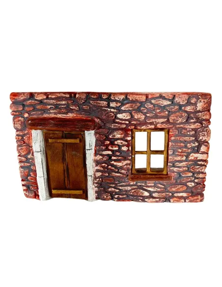Coloured Plaster Wall with Wooden Door and Window for 8–10 cm Nativity Figures