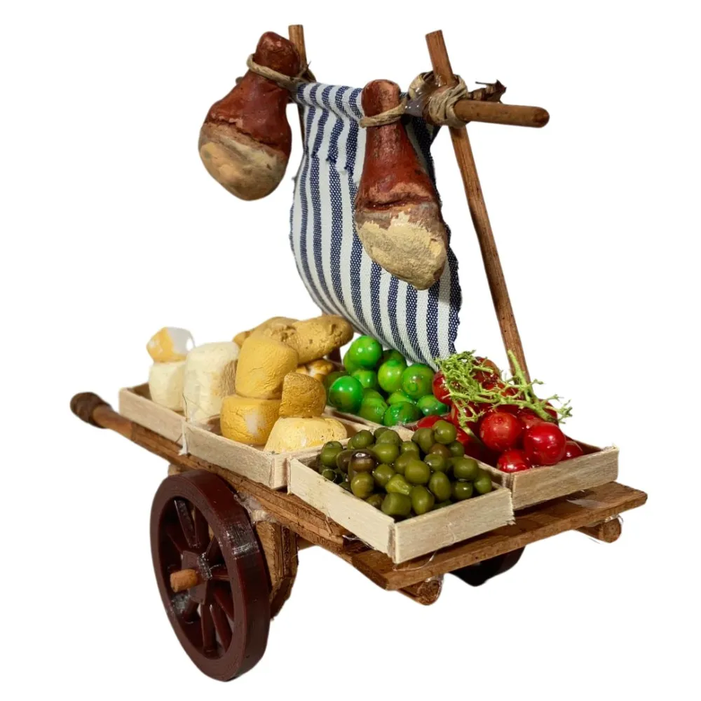 Wooden Cart with Fruit, Vegetables, Bread and Cheese for 8–10 cm Nativity Figures
