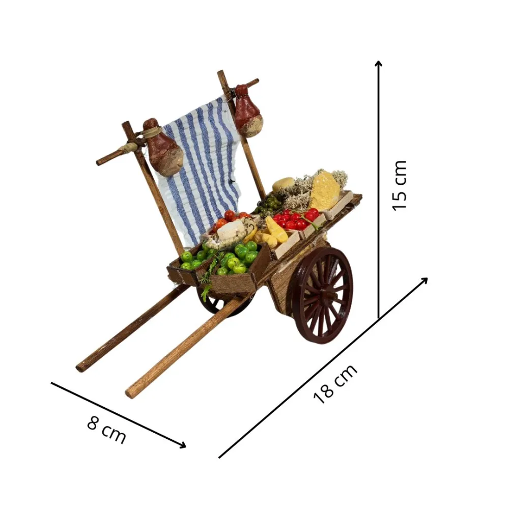 Wooden Two-Wheeled Cart with Assorted Provisions for 12 cm Nativity Figures