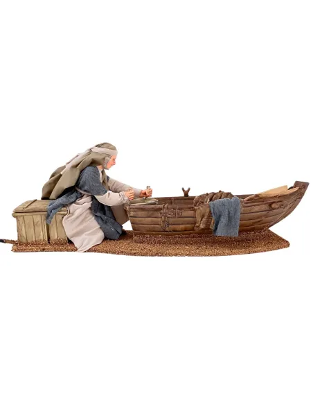 Animated Palestinian Man Planing a Wooden Boat - 30 cm