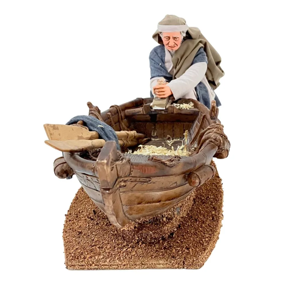 Animated Palestinian Man Planing a Wooden Boat - 30 cm