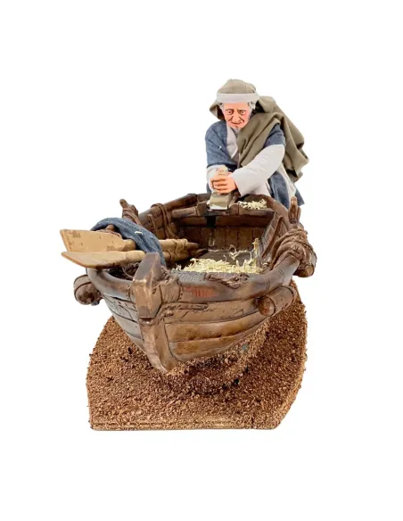 Animated Palestinian Man Planing a Wooden Boat - 30 cm
