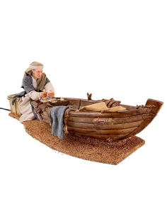 Animated Palestinian Man Planing a Wooden Boat - 30 cm
