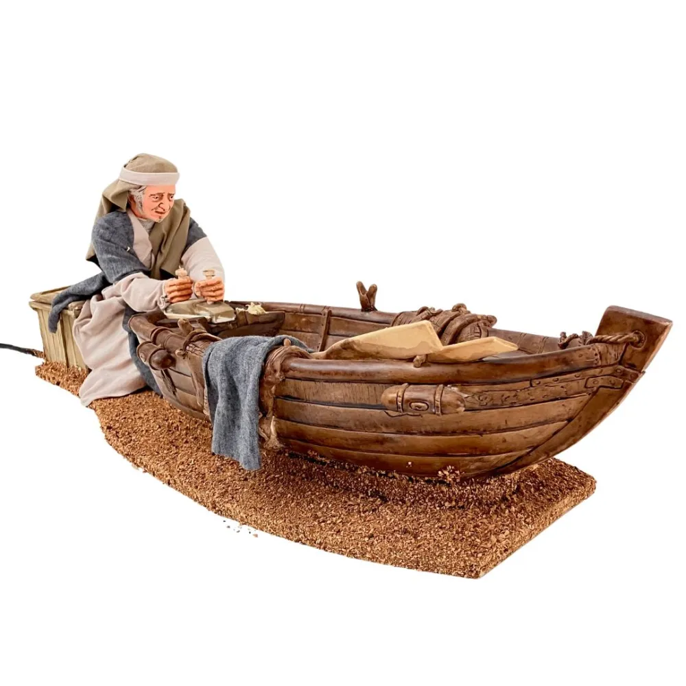 Animated Palestinian Man Planing a Wooden Boat - 30 cm
