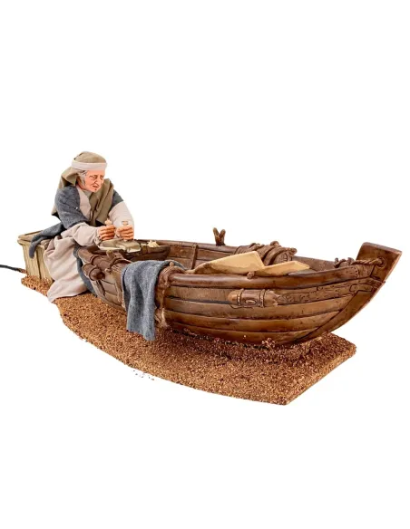 Animated Palestinian Man Planing a Wooden Boat - 30 cm