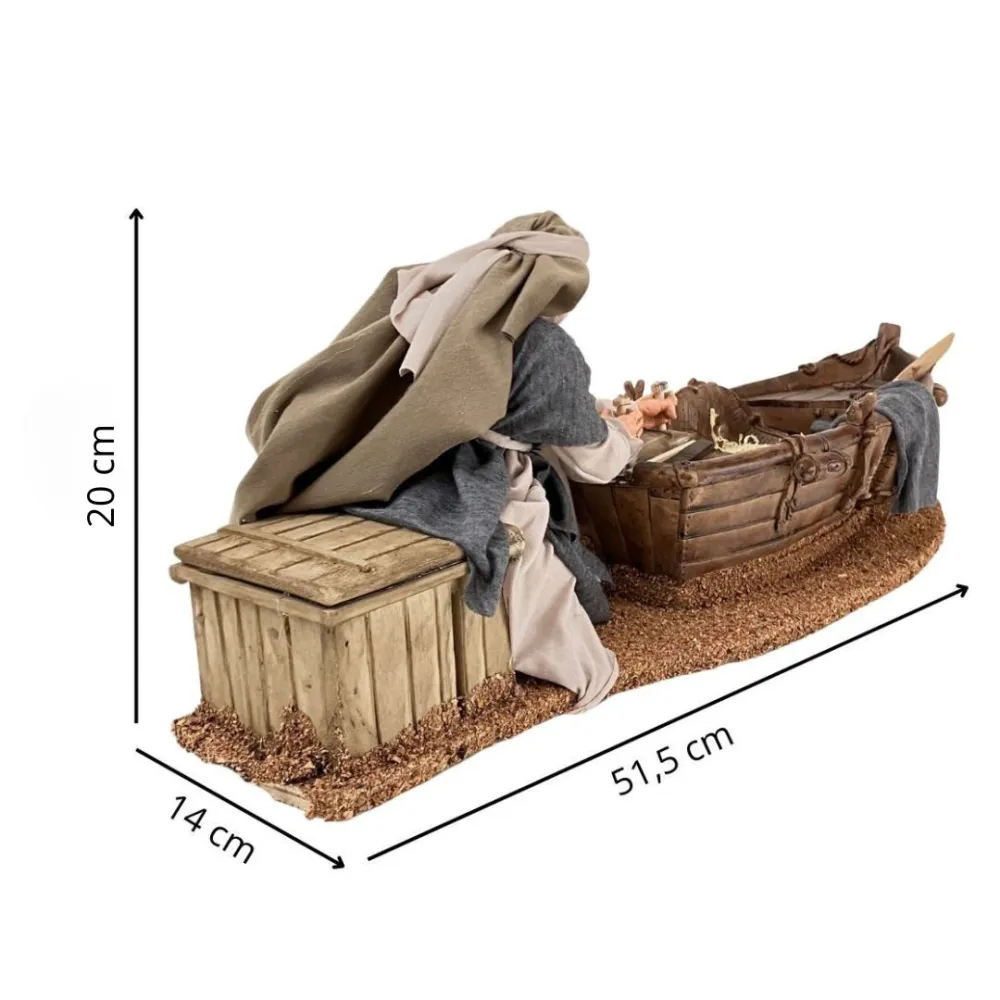 Animated Palestinian Man Planing a Wooden Boat - 30 cm