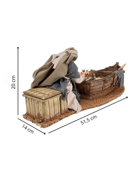 Animated Palestinian Man Planing a Wooden Boat - 30 cm