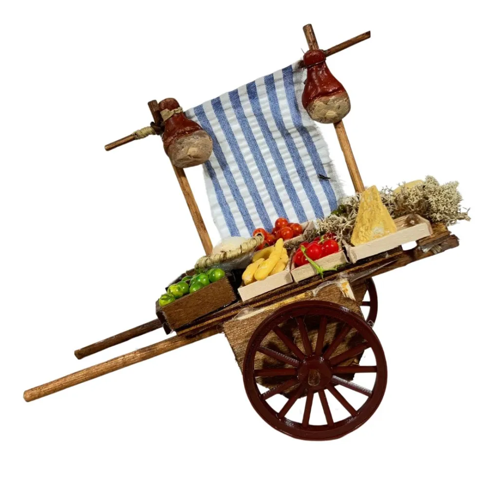 Wooden Two-Wheeled Cart with Assorted Provisions for 12 cm Nativity Figures