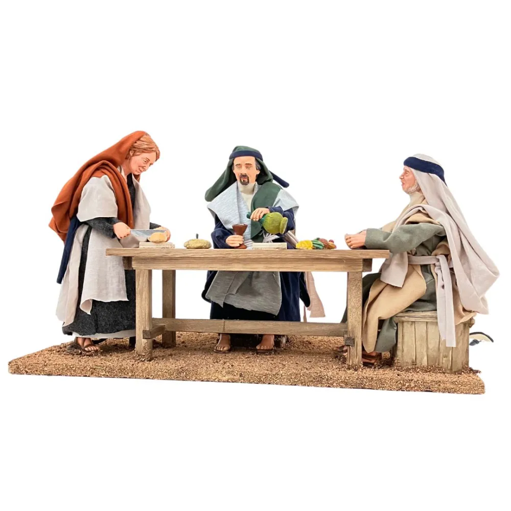 Animated Palestinian Dinner Scene with Three Figures - 30 cm
