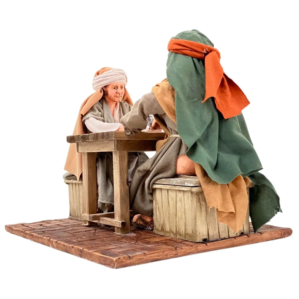 Animated Scene with Two Men Playing Cards - 30 cm