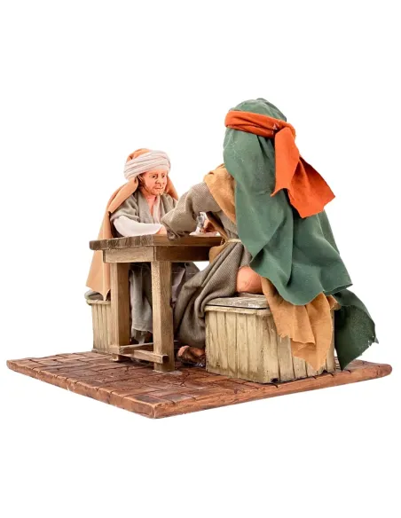 Animated Scene with Two Men Playing Cards - 30 cm
