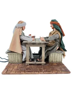 Animated Scene with Two Men Playing Cards - 30 cm