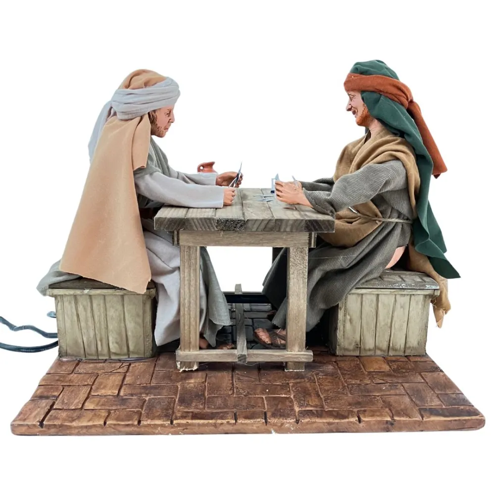 Animated Scene with Two Men Playing Cards - 30 cm