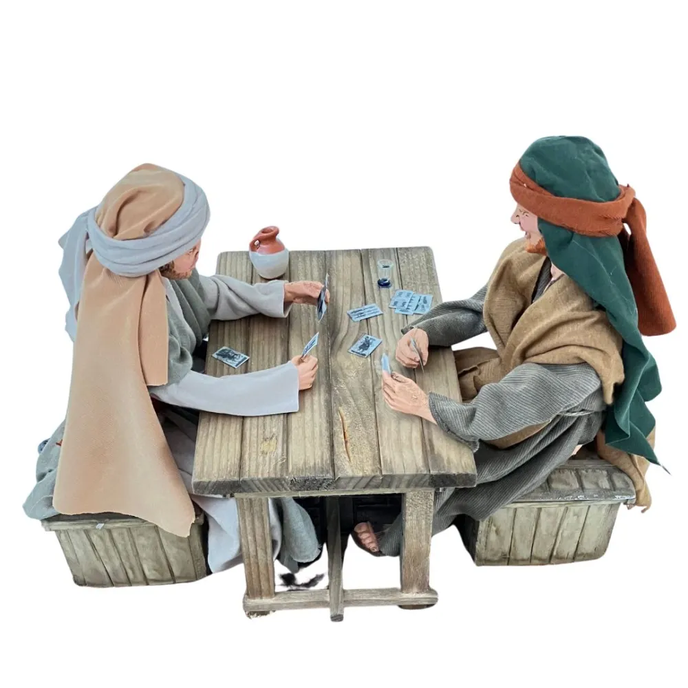 Animated Scene with Two Men Playing Cards - 30 cm