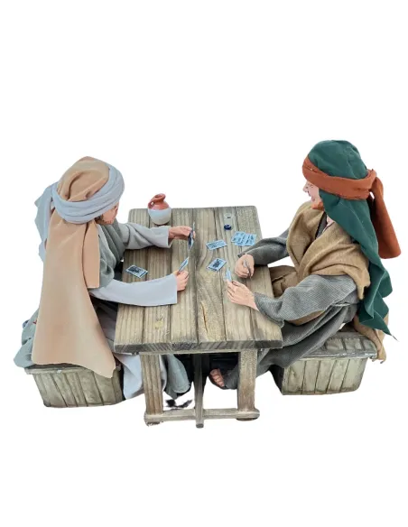 Animated Scene with Two Men Playing Cards - 30 cm