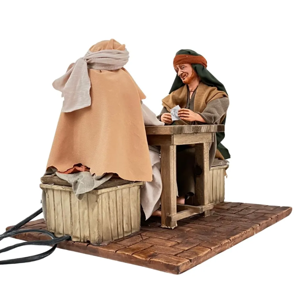 Animated Scene with Two Men Playing Cards - 30 cm