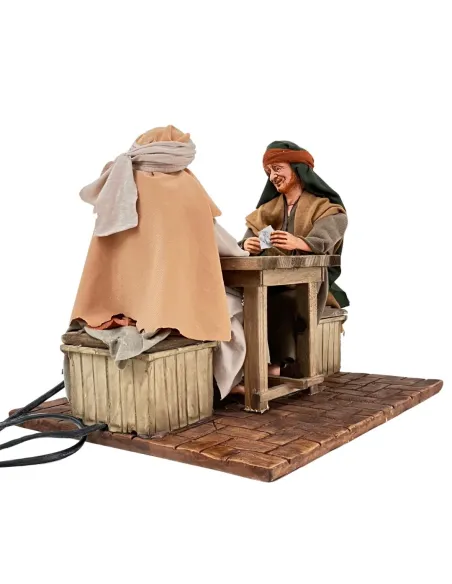 Animated Scene with Two Men Playing Cards - 30 cm