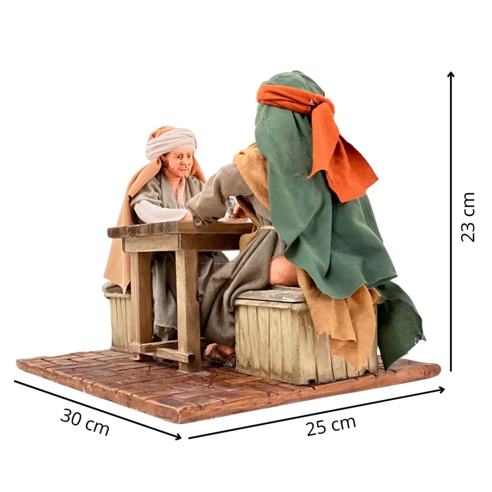 Animated Scene with Two Men Playing Cards - 30 cm