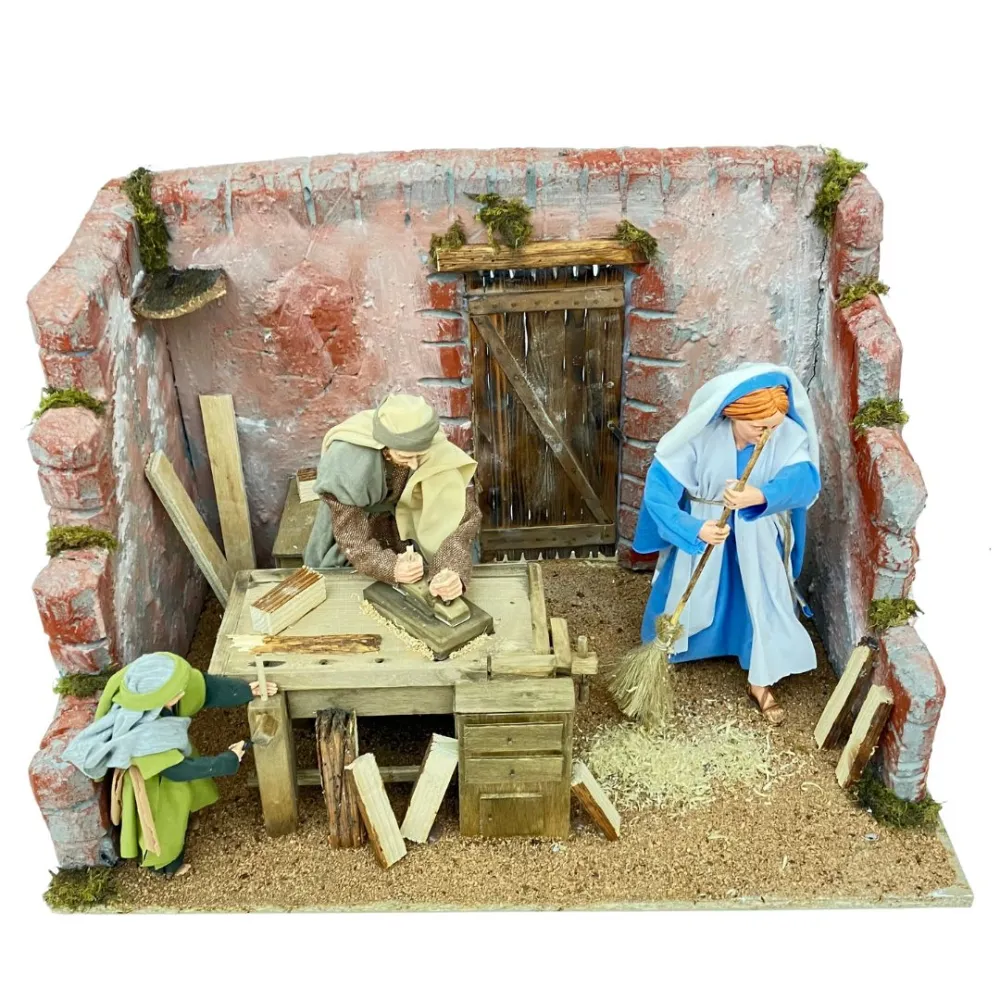 Animated Holy Family at Work - 30 cm