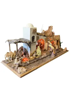 Presepe in stile orientale completo di luci con statue da 12 cm