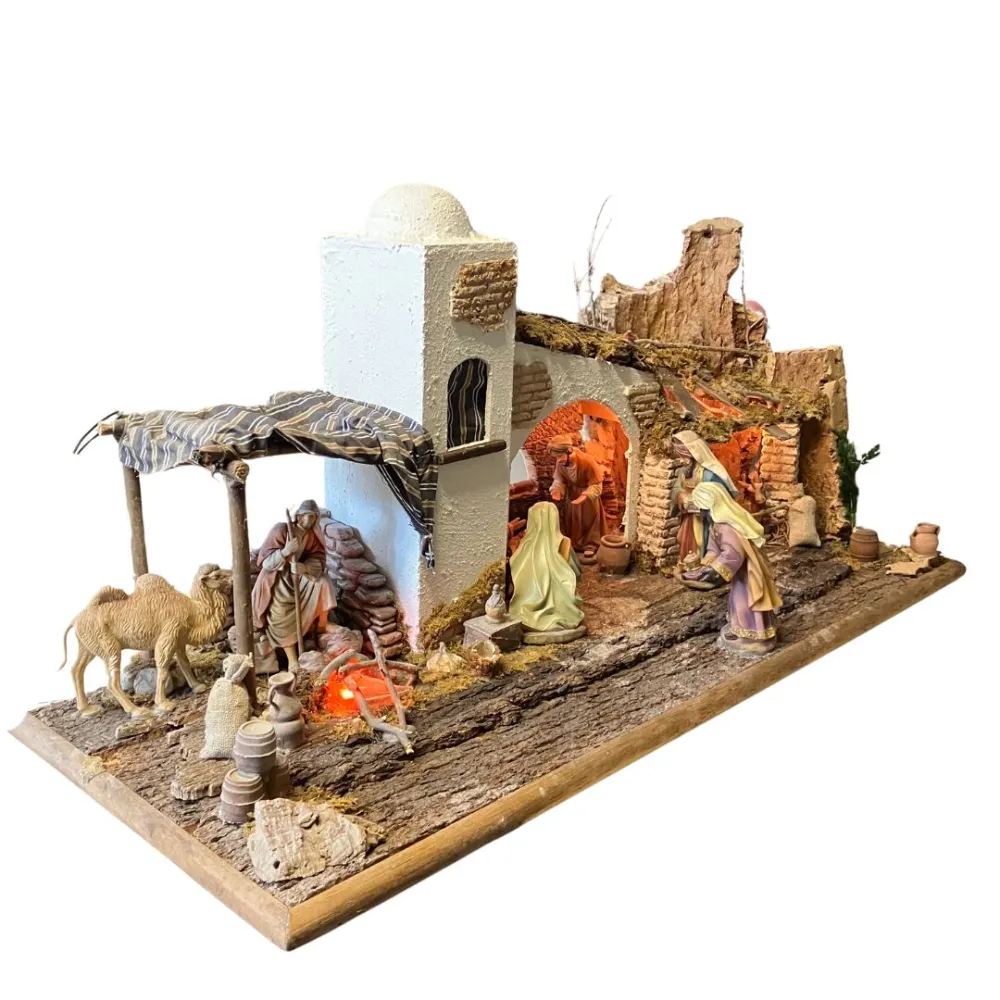 Oriental-Style Nativity Scene with Lights and 12 cm Nativity Figures