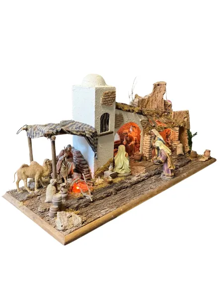 Presepe in stile orientale completo di luci con statue da 12 cm